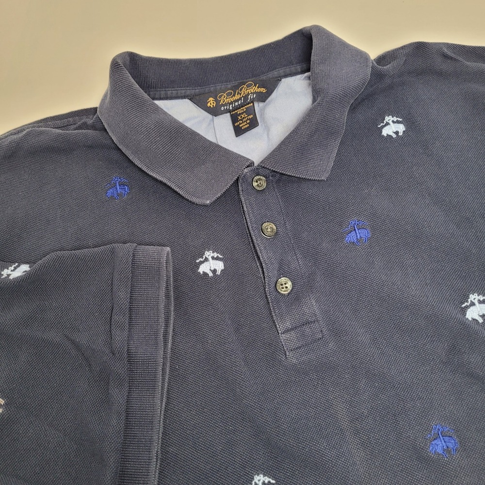 Brooks Brothers Polo Mens XXL Navy Blue Excellent Embroidered Golden Fleece Logo